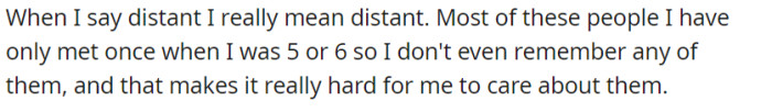 The fickle nature of memory and the infrequent encounters with these distant relatives have rendered their presence almost ethereal. As a result, the struggle to muster genuine care and interest becomes an arduous task, akin to forging emotional bonds with elusive shadows from a distant past.