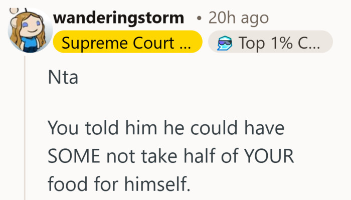 The invitation was for a portion, not a pre-labeled lunch box.