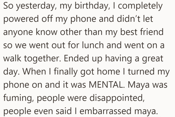 The contrast is striking. A calm birthday on her terms followed by instant chaos she never agreed to.
