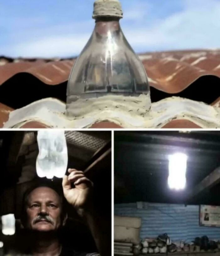 "Alfredo Moser found that a plastic bottle filled with water and chlorine could illuminate a home during daylight hours."