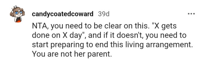 The OP is not her parents, and she needs to be clear on this