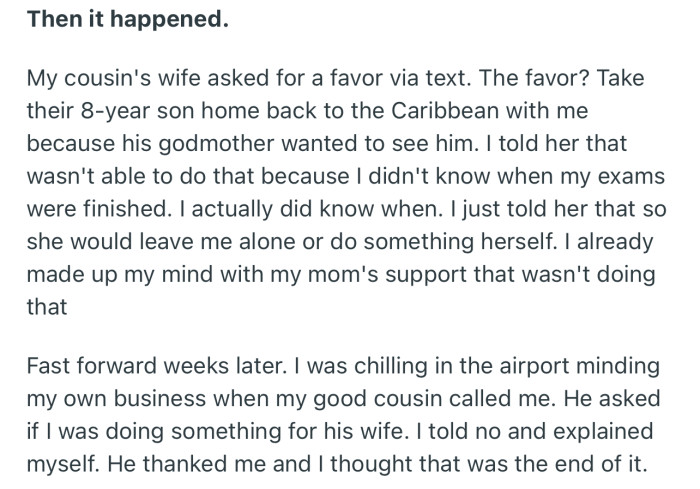 OP’s cousin’s wife made an awkward request, which OP refused