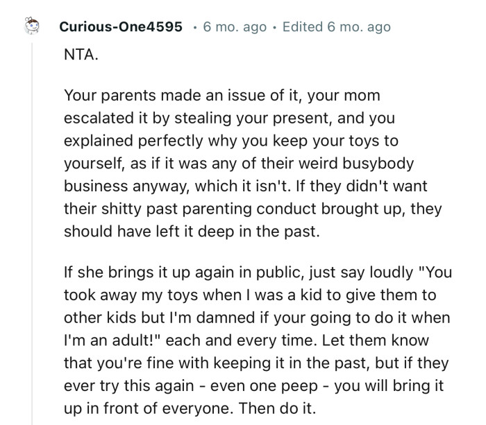 “If they didn't want their sh*tty past parenting conduct brought up, they should have left it deep in the past.”