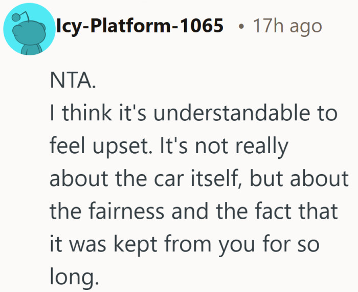The sting seems less about the car and more about learning the truth years later.
