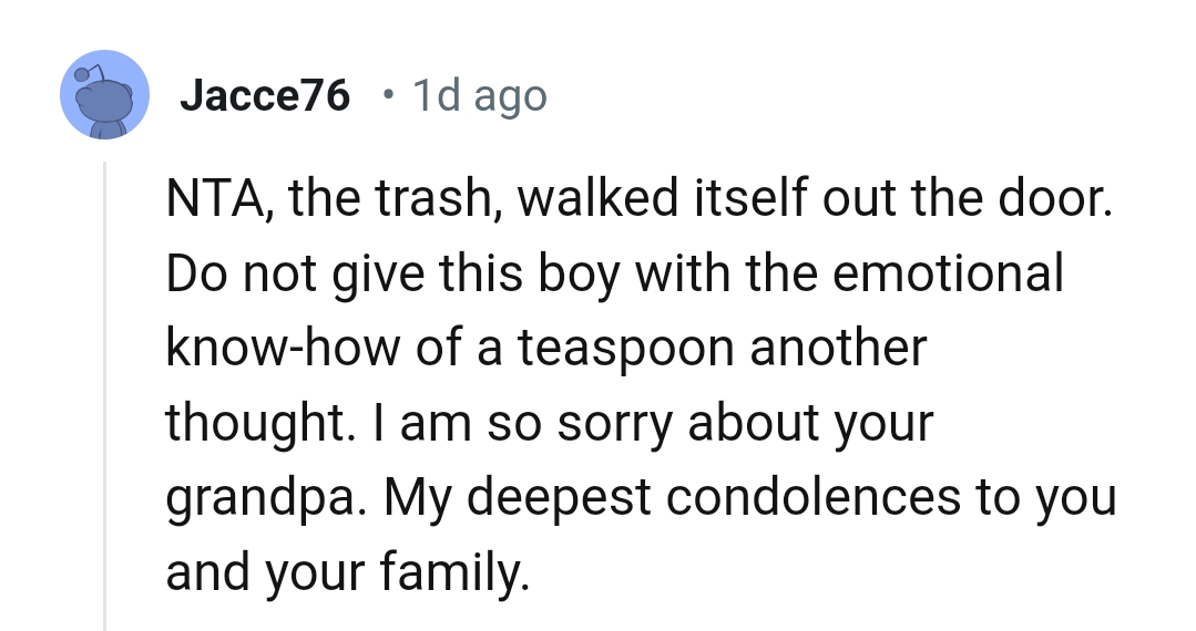 This Redditor sends their deepest condolences