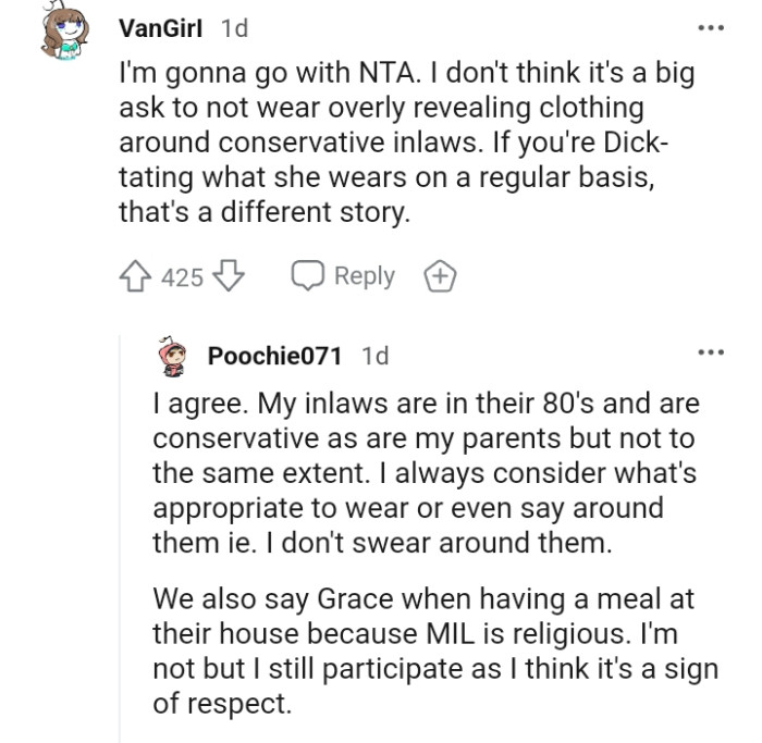 Wearing overly revealing clothes around conservative in-laws