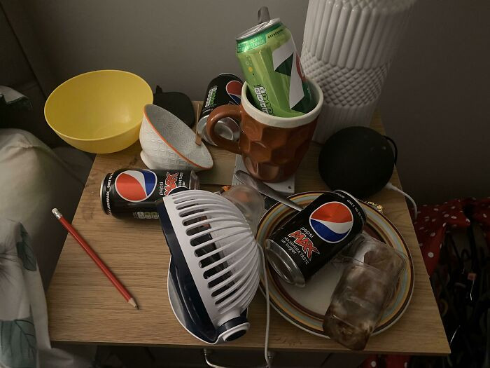 "Husband’s Bedside Table That I Am Making A Point Of Not Doing For Him"
