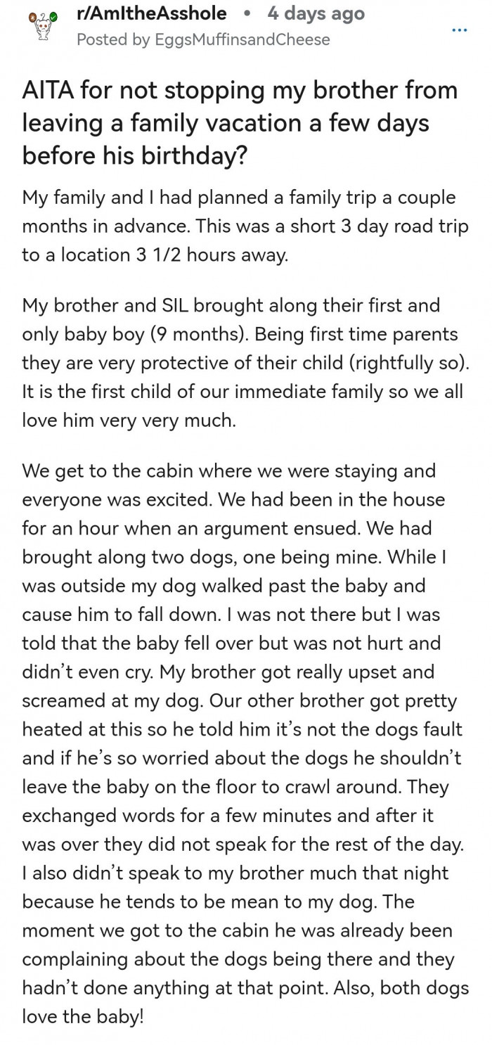 1. OP and his family had a family vacation.