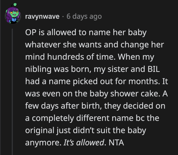 How would future grandma react if OP decides to change the baby's name once they're born?