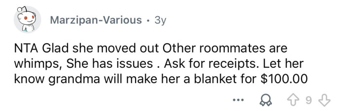 “Glad she moved out.”