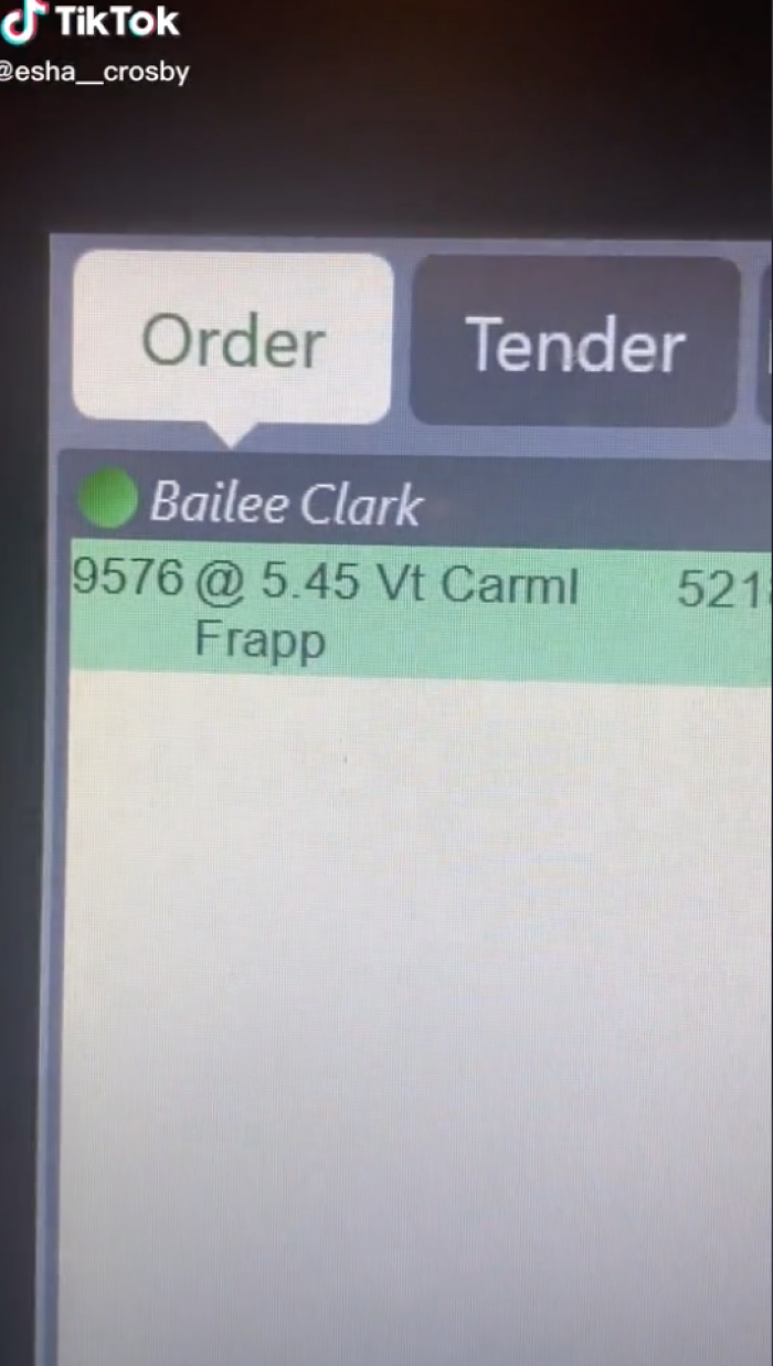 Here's a close-up showing the information that the barista presents in the video to demonstrate the legitimacy of the order.