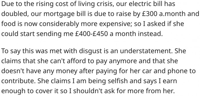 She started arguing instead, saying that he was the main earner, so he should pay.
