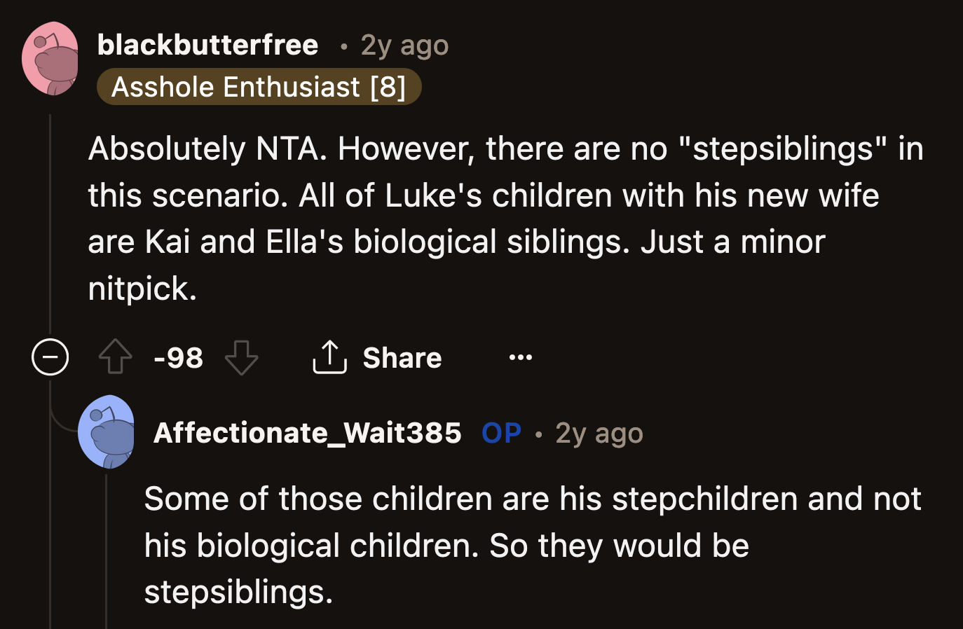 OP also explained that Luke has stepchildren from his second marriage.