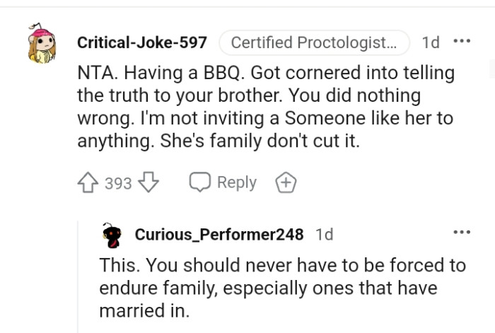 This Redditor wouldn't invite someone like her to anything