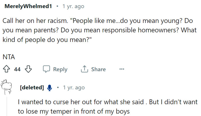 OP should respond and call out her racism