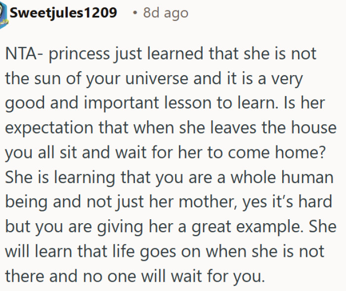 A daughter learned she is not the center of her mother's universe