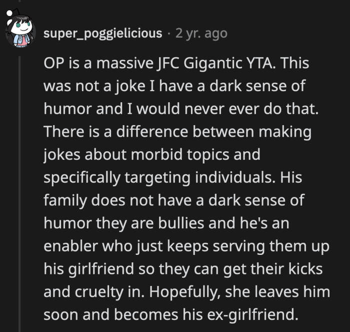 Nothing about this can be boiled down to a dark sense of humor. That's just their excuse.