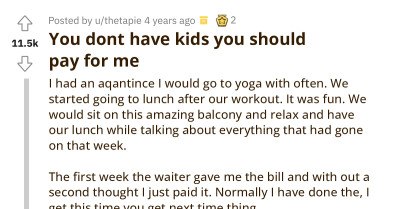 Friend Insists That OP Pay Her Tab When They Go Out Simply Because She's Paid Before And "Doesn't Have Kids"