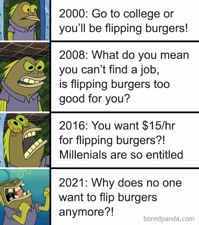 24. Why does no one want to flip burgers anymore?