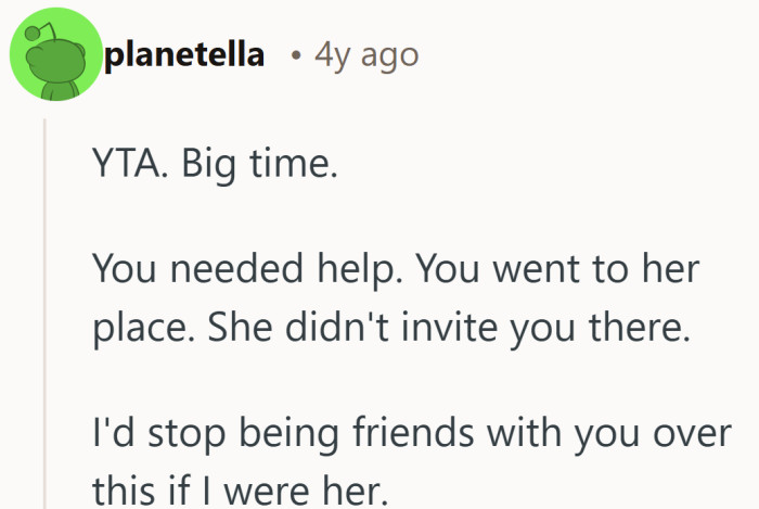 This is the cold-water version of the argument. Help given does not mean blame shared.