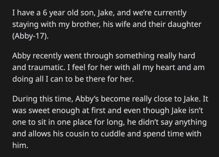 When Jake's grandparents came to pick him up, Abby suddenly burst into tears. Jake was shocked and cried as well. OP managed to calm them down before Jake left.