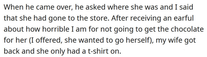 The FIL told the OP he should have gone to the store for his daughter.