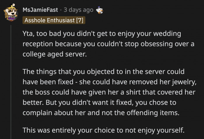 Can you imagine being an adult at your own wedding and feeling so insecure about a teenager that you threaten to call the cops?