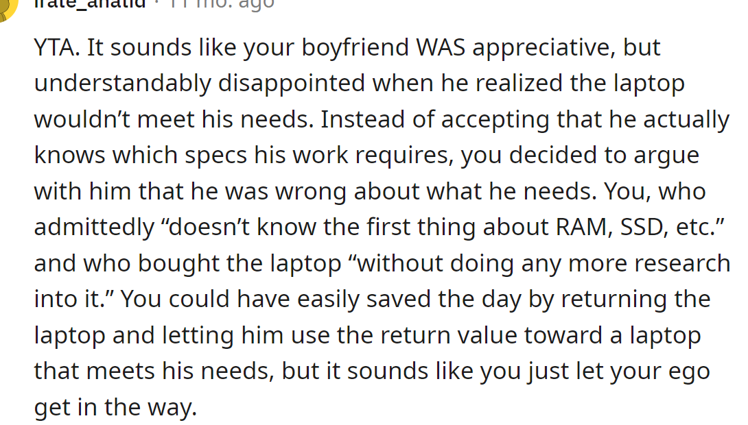 Seems like the OP let her ego get in the way