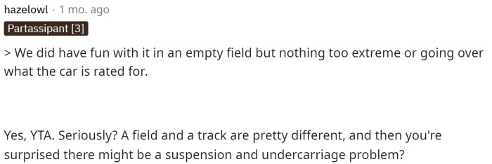 The comments quickly called him out on all the questionable things he said because he clearly didn't know much about the car.