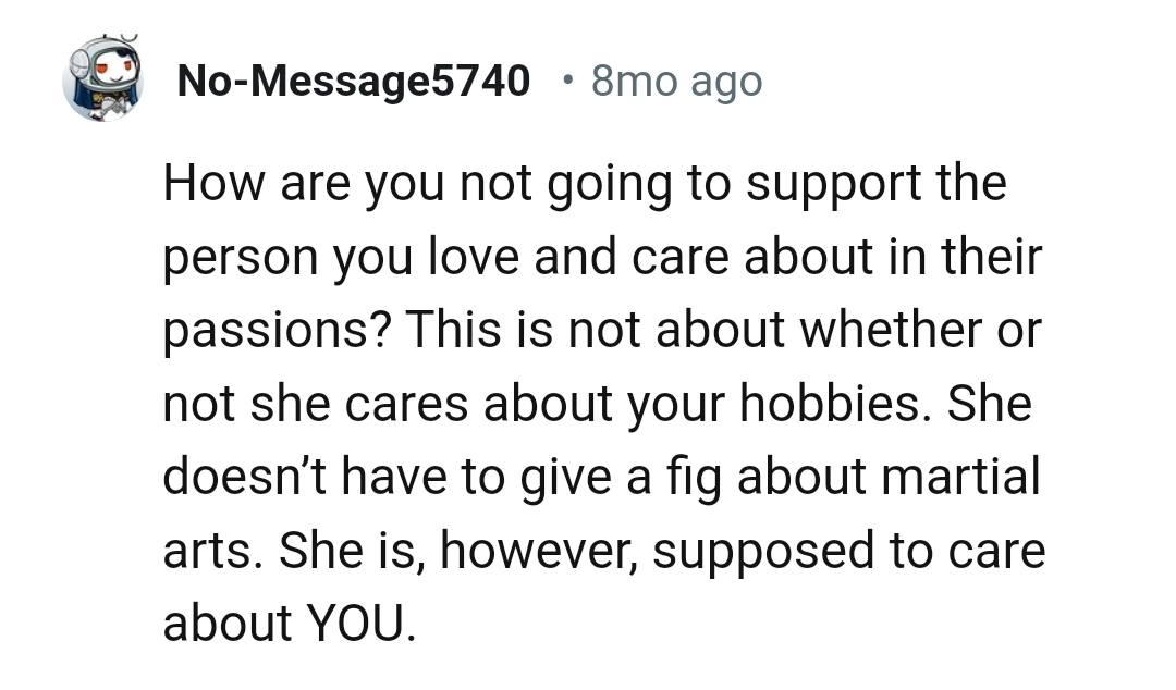 She's supposed to care about the OP