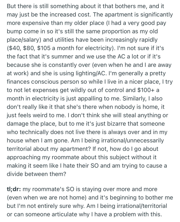 OP isn’t comfortable that his roommate’s girlfriend is always over all the time