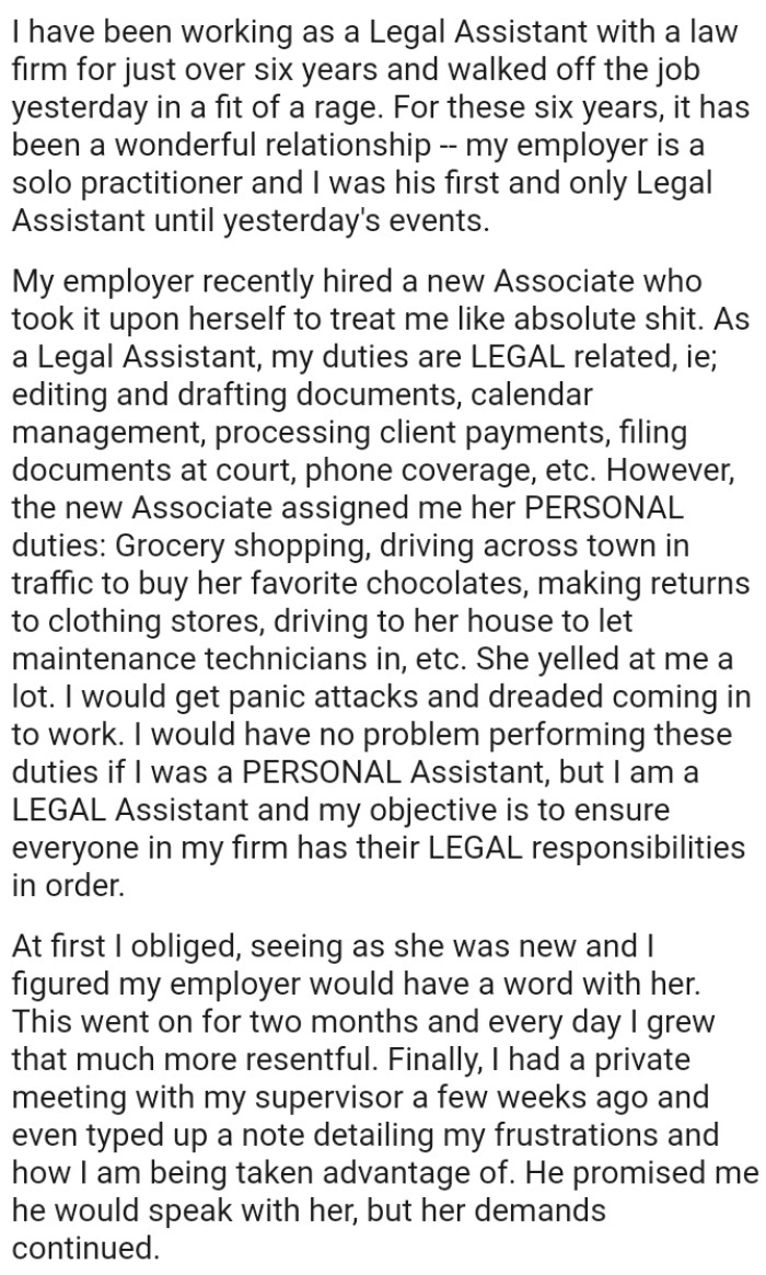 OP's Employer is a Solo Practitioner, and She Was His First and Only Legal Assistant Until Things Took a New Turn