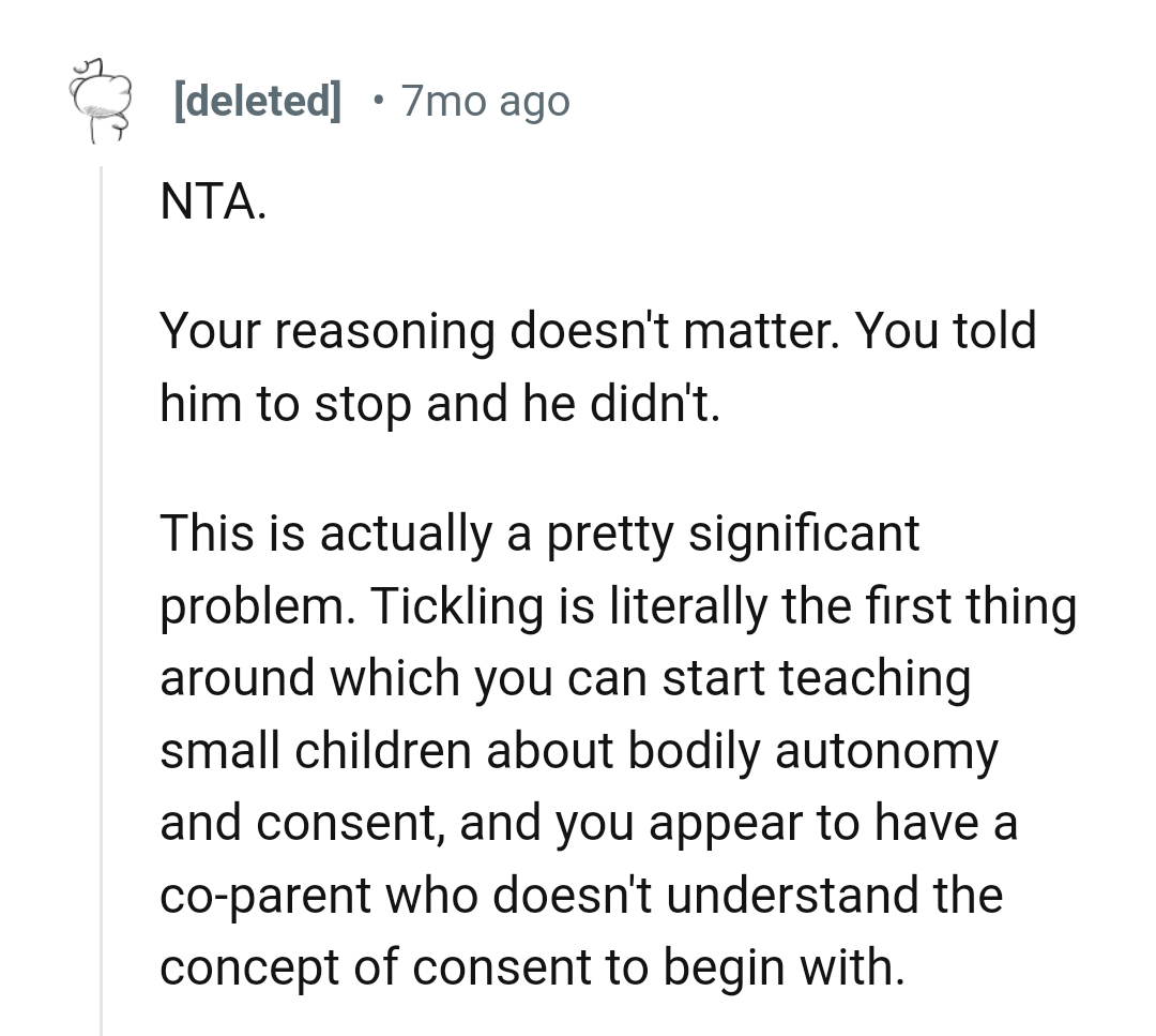 The OP has a coparent who doesn't understand the concept of consent