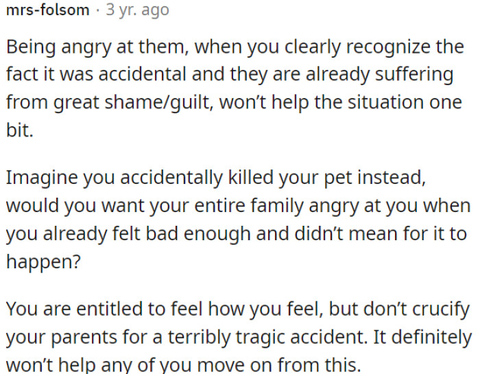 It's Okay to Feel Your Emotions, but Blaming Your Parents for a Tragic Accident Won't Help Anyone Move Forward.