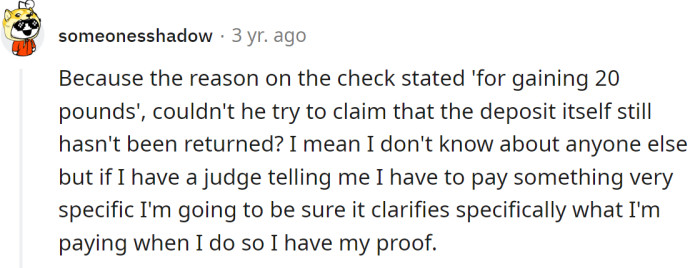 A Redditor wondered if it would be seen as a returned deposit because the landlord wrote another explanation: