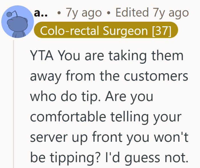 Calling out the idea of announcing it to the server adds pressure. Beliefs feel bolder when they stay on the receipt, not in conversation.
