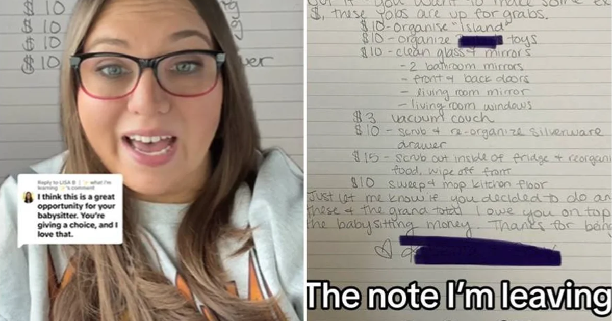 Smart Mom Leaves Babysitter A List Of 'Add-On' Chores To Make More Money If She Chooses