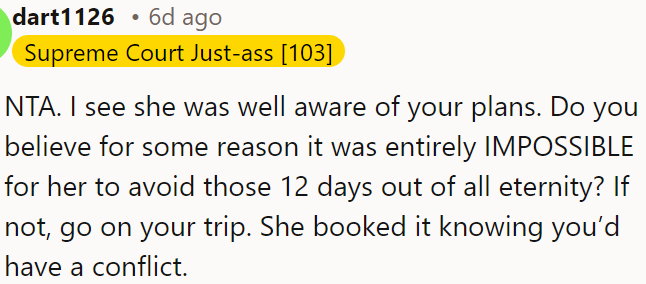 She knew about OP's plans and still booked the wedding date.
