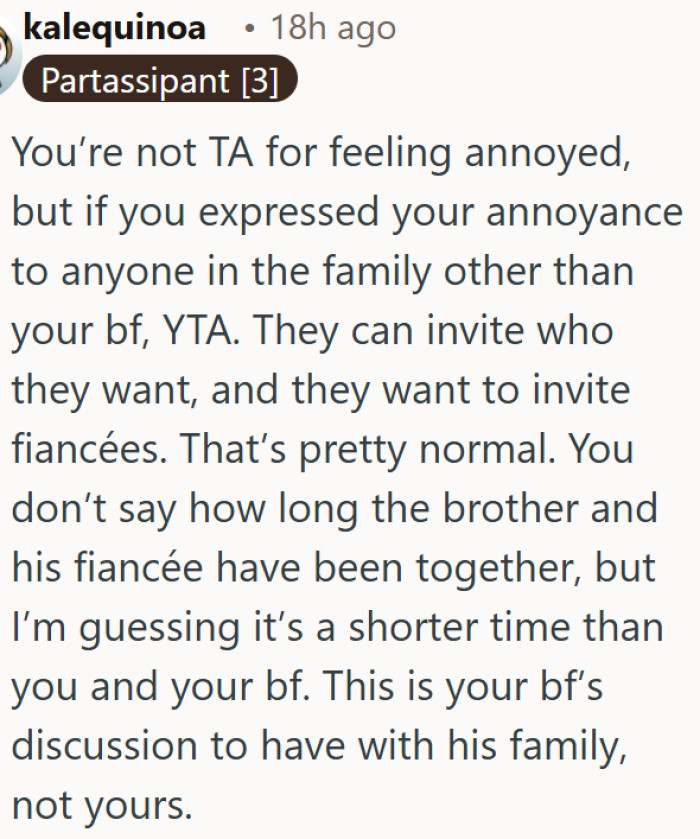 Feeling left out of a family gathering is valid, but going to the family about it crosses a line