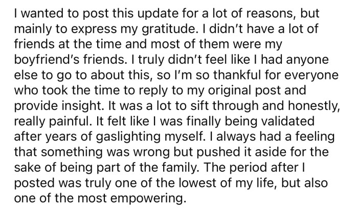 OP was in a really bad place when she made her original post, but the aftermath empowered her.