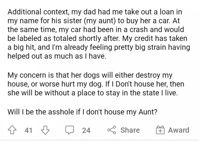 2. OP explained her current financial situation.