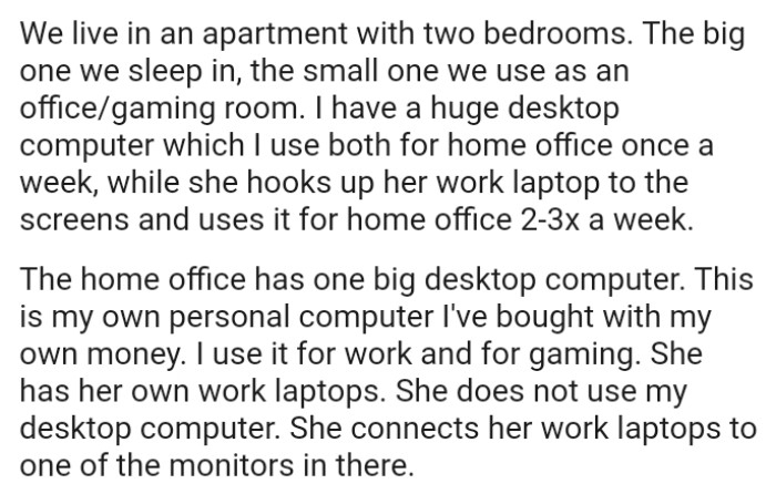 The OP has his own personal computer, which he bought with his own money