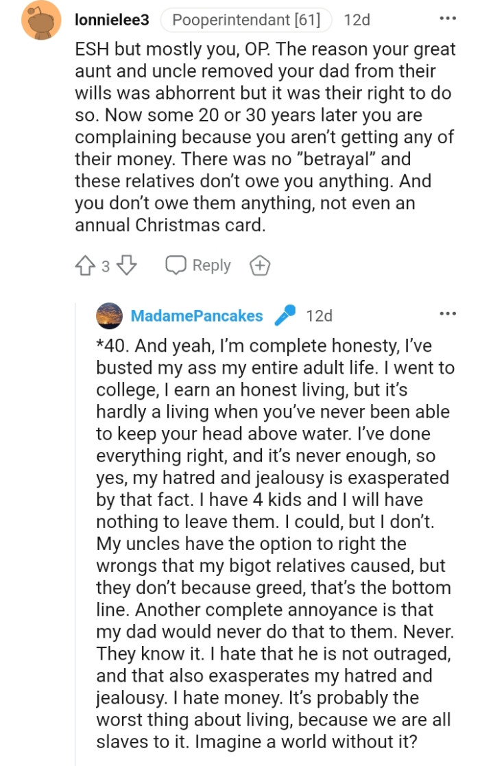 OP's relatives do not owe them anything