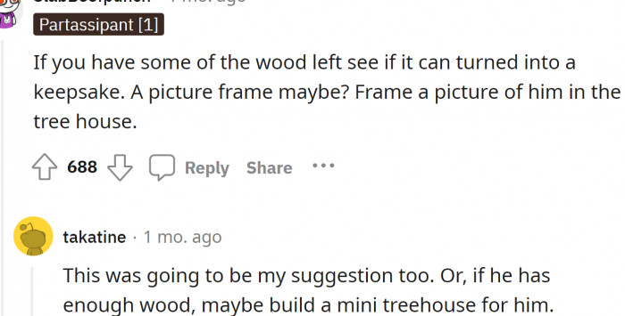 Redditors were offering suggestions on how OP could reuse the wood: