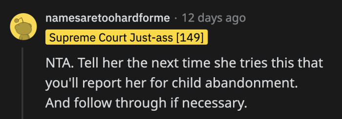 That's a good way to strengthen that shiny new backbone OP grew.