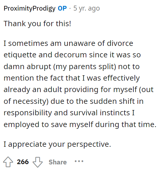 OP thanks the commenter above for giving them a look into how to approach the situation and express how they feel.