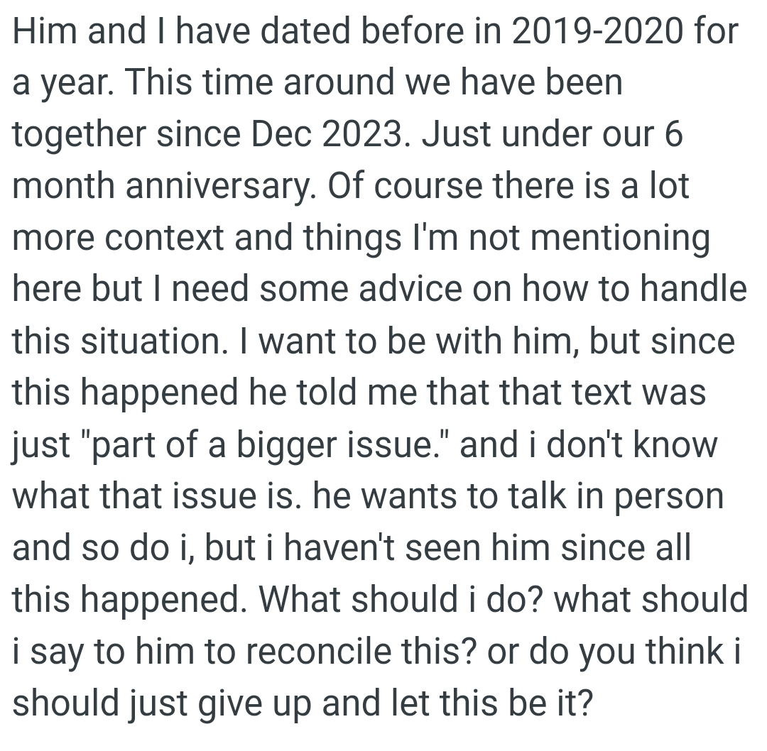 Since this happened, OP's BF told her that the text was just 