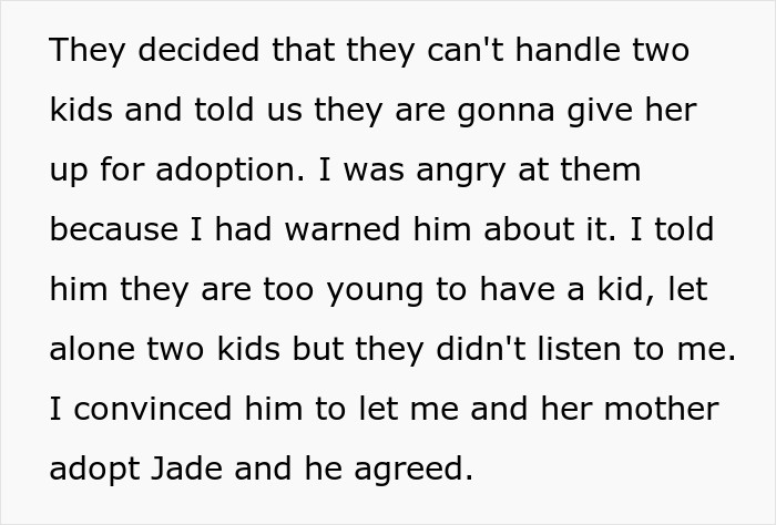 However, they decided to put their second child up for adoption because they couldn't afford to raise two kids. The dad decided to adopt the second child, named Jade, instead.