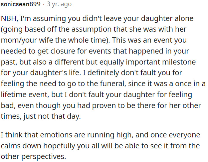 The OP did not leave his daughter unattended; instead, she remained in the care of her mother.