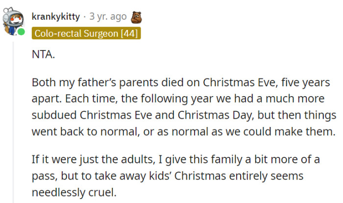 Grieving is natural, but turning Christmas into an annual wake won't bring anyone back.